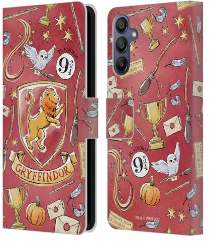 Head Case Designs Offizielle Harry Potter Gryffindor Muster Deathly Hallows XIII Leder Brieftaschen Handyhülle Hülle Huelle kompatibel mit Samsung Galaxy A15