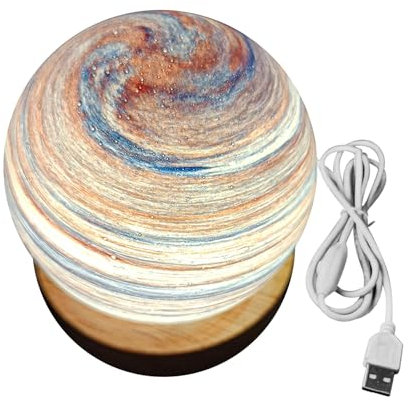 luolety Galaxie-Lampe mit Holzständer, 8 cm Kristallkugel-Nachtlicht, Galaxie-Lampe, dekoratives Nachtlicht, 3D-Galaxie-Licht mit LED-Lichtsockel für Schlafzimmer, Heimdekoration (B)