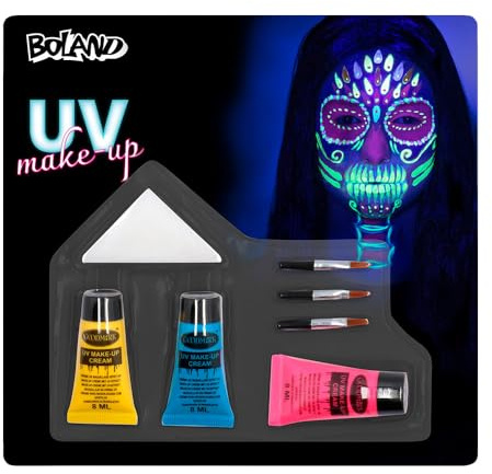 Boland - Schminkset für Halloween, leuchtendes UV Make-Up und Zubehör, Schminke für Fasching und Mottoparty