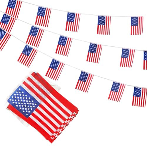 GSYLPFT Drapeaux américains à cordes pour événements patriotiques du 4 juillet Jour de l'indépendance Sports Bars Décorations intérieures et extérieures 10 m