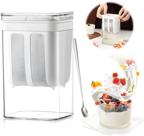 HEDMON Colino per Yogurt,1100ML Greco Separatore di Siero di Latte Riutilizzabile Filtro Per Yogurt Succhi a Maglia Fine e Coperchio Lavabile Accessorio da Cucina per Yogurt Greco Denso, Latte Di Soia