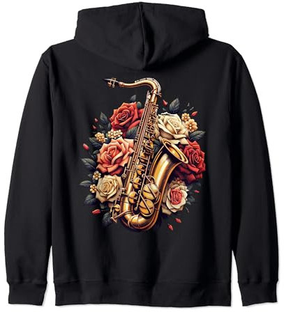 Saxophone Fleur Rose Floral Mignon Saxophoniste Hommes Femmes Enfants Sweat à Capuche