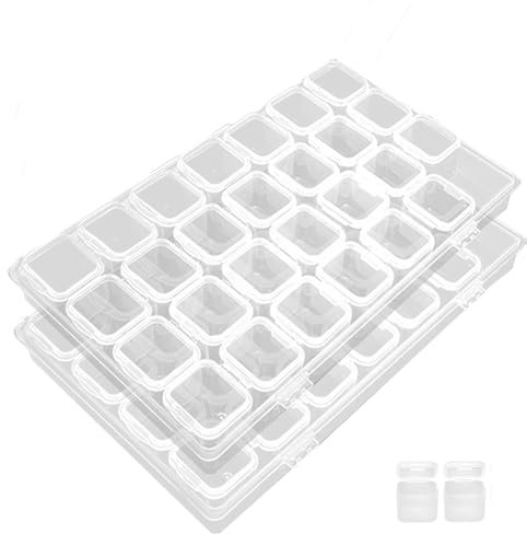 2 Set Pack of 28 Grids Bead Storage Box, Diamond Art Storage Box, Jewellery Storage Box, Compartment Storage Boxes Plastic Organiser Box for Beads, Art DIY, Crafts, Jewelry, Diamond Painting