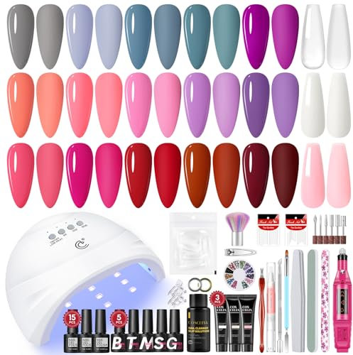 COSCELIA UV Nagellack Set mit UV Lampe,23 stk. Gel Nagellack Set Nägel Starterset mit Poly Nägel Gel und Elektrische Nagelfräser Rot Lila Rosa Nagelset Gelnägel Starterset