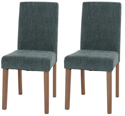 2er-Set Esszimmerstuhl Littau, Stuhl Küchenstuhl Hochlehner, Stoff/Textil Chenille Holz - grün, naturfarbene Beine