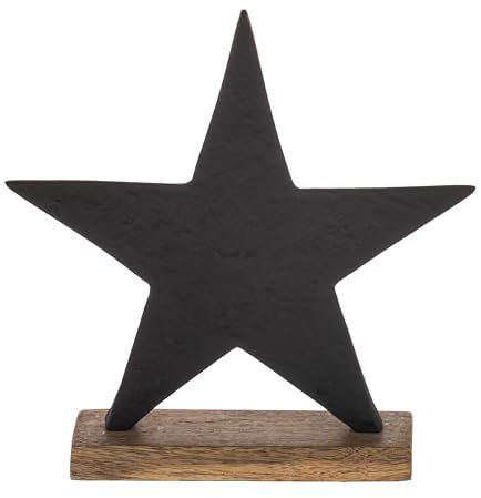 EGLO LIVING Deko Stern Baliguian, stehender Weihnachtsstern Fensterbank, Weihnachtsdeko zum Hinstellen, Tischdeko Weihnachten aus Metall in Schwarz und Holz in Natur, 20,5 x 21 cm