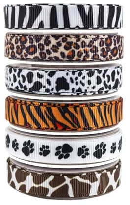 CWPFVQA 6 Rollen Strukturiertes Bedrucktes Band, Band Mit Leopardenmuster, Stoff Mit Leopardenmuster, Trauerband Personalisiert, Kuchenband In Kuchendekoration, Ripsband