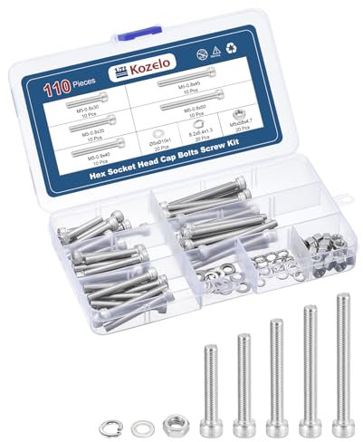 Kozelo 110pcs M5 Socket Head Cap Screws Bolts Nuts Assortment Kit - [M5x30/35/40/45/50mm] 304 Stainless Steel Allen Socket Drive for 3D Printer