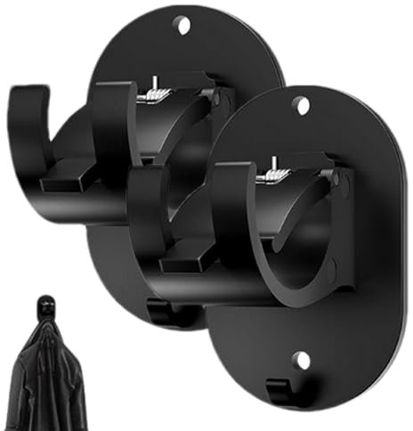 Heavy Duty Curtain Rod Hooks - No Drill Curtain Rod Brackets, Self-Adhesive Support | 2PCS Curtain Rod Holder for Kitchen, Bathroom, No-Drill Curtain Rod Hanger, Strong Adhesive Curtain Hooks for Home