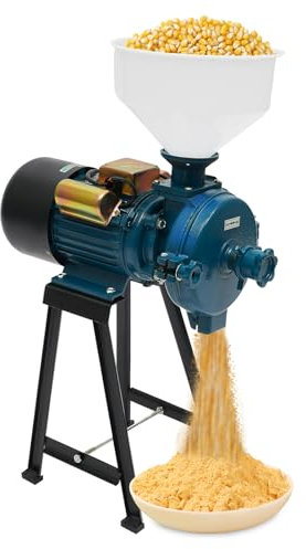 Levkitch Mulino Elettrico Grano,Macina a Secco con Imbuto,Macinino Trituratore Smerigliatrice per cereali Commerciale Meccanico Elettrica può Riso Soia Sorgo e Mais 50-75kg/h(Blu)