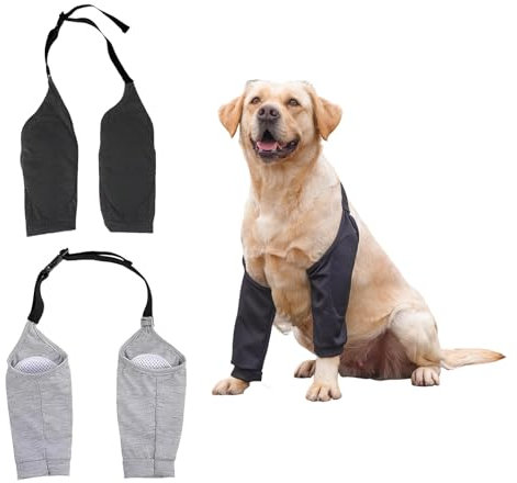 PARFCO 2 Stück Ellenbogenbandage Hund, Verstellbar Kniebandage Hund, Größe XXL Ellbogenschoner für Hunde, Schwarz und Grau, mit Mesh-Ellbogenschützern, für Schutz Gelenke und Knie Hundes