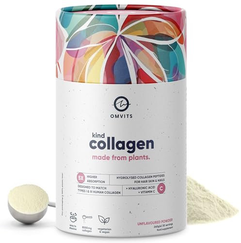 Vegan Collagen Powder with Hyaluronic Acid & Vitamin C -Kind Collagen Supplements for Women & Men - 5X Higher Absorption - Unflavoured Powder - Hydrolysed Peptides for Glowing Skin Hair & Nails - 240g