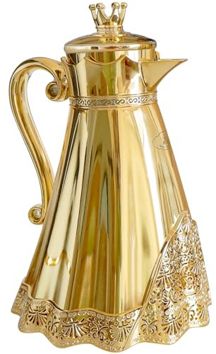 Luxury Arabic Style Insulated Thermal Coffee Carafe,34 oz,Coffee Pot,Arabian Style Vacuum Thermal Carafe Insulated Flask for Tea and Hot Cold Drink,Moving and housewarming blessings (Gold)