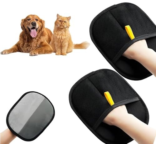 YREYBN 2Pcs Double-Sided Pet Grooming Gloves,Hands on Pet Static Hair Removal Gloves, Pet Hair Remover Gloves for Dog & Cat, Reusable Pet Grooming Gloves for Washing, Deshedding, Grooming