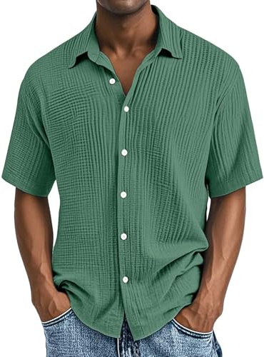 Uwdiohq Chemise boutonnée à Manches Courtes texturée pour Homme, en Coton, décontractée, Les Vacances, la Plage, légère et Ample, l'été Hommes Grands Et 0 Homme Manches Courtes Blanches Chemises