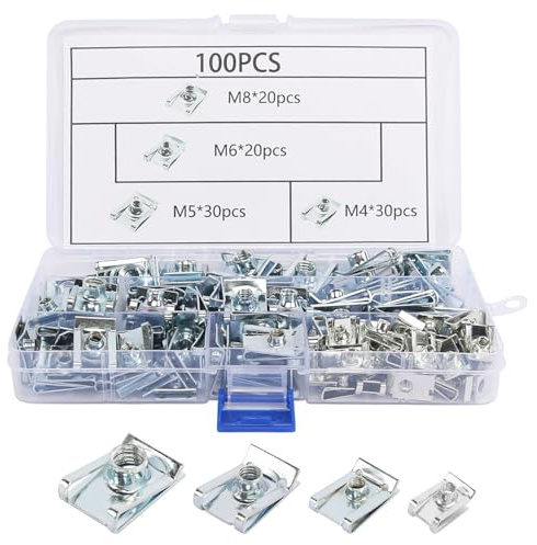 Gewinde Clip Mutter Set, M4 M5 M6 M8 100 Stück Blechmutter | Edelstahl Gewinde Clip Mutter Set Schnappmutter Set Blechmuttern Sortiment mit Aufbewahrungsbox für Auto Karosserieschrauben