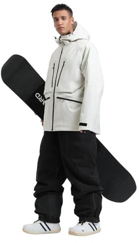 GSOU SNOW Damen Herren Skijacke & Hose Set für Winter Schneesport | 15K Wasserdicht 10K Atmungsaktiv Isoliert Baggy Schneehose & Snowboardjacke mit Schneeschürze für Ski Snowboard