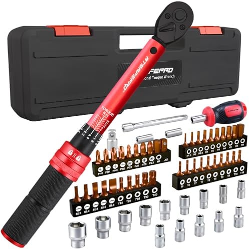 ATsafepro Juego de 61 Llave Dinamometrica Bicicleta 1-25 Nm,Llave Dinamometrica1/4,Incluye Adaptador de 1/4 a 3/8,Extensión de10 cm,Puntasy Destornillador. Precisión ±3%，72 Dientes Para Bicicletasy
