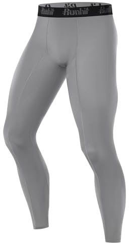 Runhit Men's Compression Trousers, Sport Base Layer Pants Cycling Leggings, Running Tights for Gym Training Workout Hiking Light Gray S
