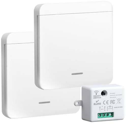 230V Interrupteur Sans Fil Kit 433MHz RF avec Récepteur 10A, Interrupteur d’éclairage Sans Fil Kit Télécommandé avec 1 Emetteur et 2 Contrôleur pour Maison Intelligente