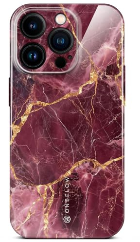 ONEFLOW Bliss Cover für iPhone 14 Pro Hülle in Marmor Optik, Designer Case Handy Schutzhülle mit Kameraschutz, Muster Hardcase Glitzer Handyhülle marmoriert, Rot Gold