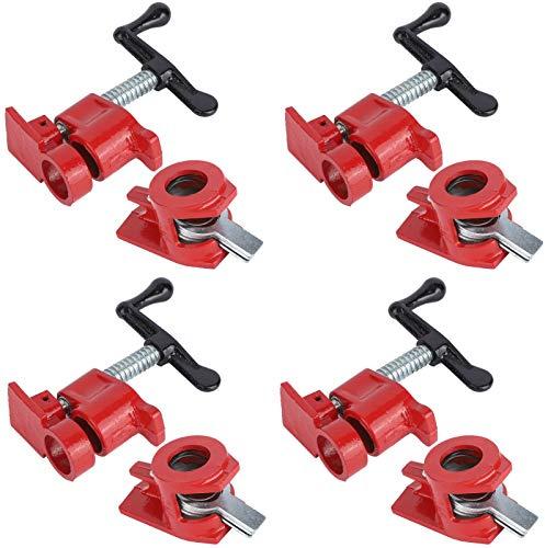 Jeffergarden Woodworking Cast Iron Clamp Set, Heavy Duty Holders for Wood Glue Joinery with Clutch Plates, Ergonomic Handle and Stable Feet, 4 Sets 3/4 Threaded Pipe Clamp
