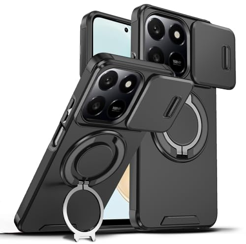 Loyhee Coque pour Honor 400 Smart 4G / 5G – Anti-Choc avec Protection Coulissante Caméra & Support Rotatif 360°, Silicone Anti-Trace et Absorption des Chocs - Noir