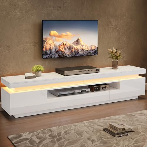 ModernLuxe Mobile Porta TV Bassa da Soggiorno con 2 Mobili, Mobiletto da Soggiorno con LED, Mobile TV Indipendente per 75 Pollici Bianco