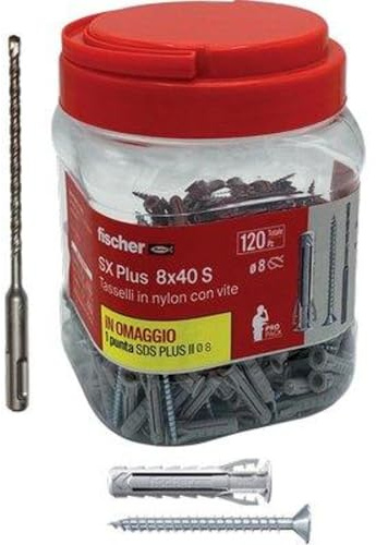 CF TASSELLO NYLON SX 8S PLUS VITE TSP PROPACK FISCHER CF=PZ 120 + 1 PUNTA SDS PLUS MM 8