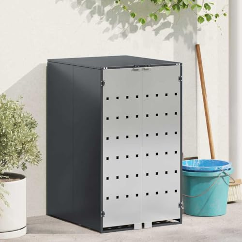 GeenYuu Wheelie Bin Storage with Gas Lifting Lid and Magnetic Doors for 240 L Wheelie Bin, Steel Anthracite, Ventilated and Expandable, Weatherproof for Garden, Patio, Outdoor, Odour Protection and