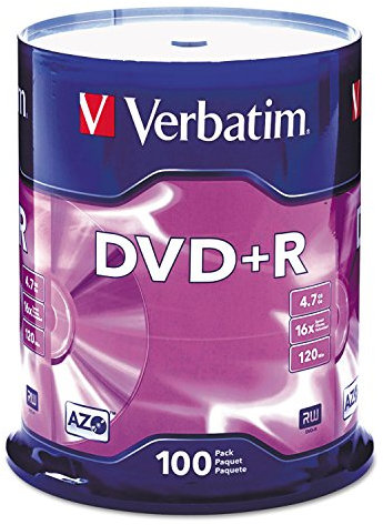 Verbatim 4.7GB up to16x Branded Recordable Disc DVD+R 100 Disc Spindle 95098