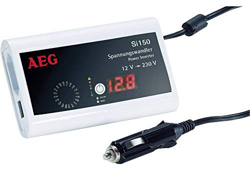 AEG 97110 Pocket Spannungswandler SI 150 mit LCD-Display, 150 Watt und USB-Ladebuchse - inklusive iPod-Ladekabel, mit TÜV/GS, CE
