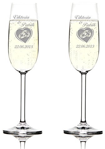 2er Set Sektglas mit Gravur - Geschenk zur Hochzeit für das Brautpaar - Kristall Proseccogläser personalisiert Geschenkidee für Standesamt, zur Verlobung, Silber und Goldhochzeit