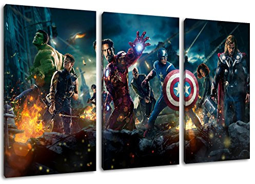 PrintArtGalery Marvel Helden Leinwandbild auf Holzrahmen gespannt Größe: 3 Teilig (Gesamtmaß: 120x80 cm)