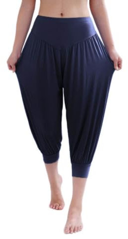 Hoerev Caprihose, Super Weiches Modal-Elastan, Pluderhose, für Yoga, Pilates,Marineblau,L