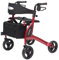 Lexamed Leichtgewicht Rollator ALADDIN – klappbarer Rollator mit Derbygriffen - Aluminium Rollator mit einstellbarer Griffhöhe, Stockhalter und Netztasche - Gewicht 5,6kg - 120kg Tragkraft - rot