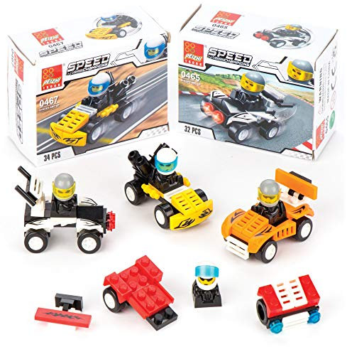 Baker Ross Build Your Own Brick Racer Kit Value Pack— Novelty Toys for Kids, Perfect Party, Loot, Prize Bag and Stocking Filler (Pack of 4)