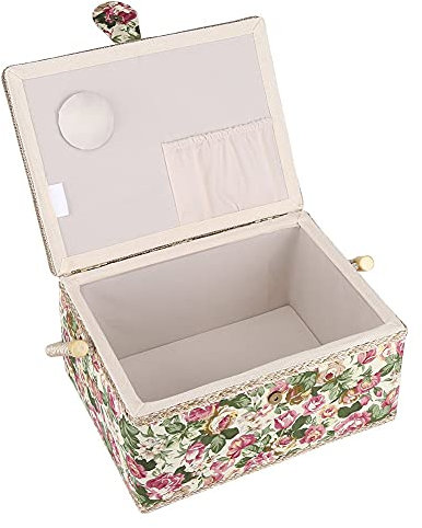 Nähkorb mit Griff und abnehmbarer Ablage, Aufbewahrungsbox Nähkästchen mit Blumenmuster Bedruckt für den Haushalt und den Gebrauch, 30,5 x 23 x 15,5 cm