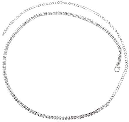 TeeYee Glänzende Strass Taillenkette für Damen Mädchen Mehrreihiger schmaler Taillengürtel für Jeans Kleid Bikini 2Rheihen