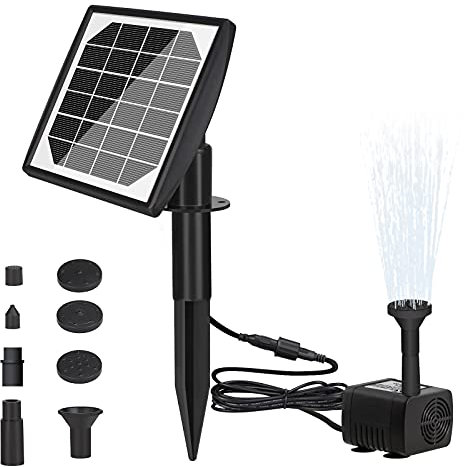LEDGLE Bomba de Fuente Solar, 2.2W Bomba Solar Estanque Fuente Agua Solar con 7 Boquillas, Caudal 200 L/H, Fuente Solar Jardin Solar Fuente Bomba para Baño de Aves, Césped, Pecera, Piscina, Patio