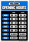 GEEKBEAR Señal de horario comercial (Azul) - Señal de hora de apertura - Señal de horario de tienda - Señal de horario de operación para negocios - Señal abierta con horas