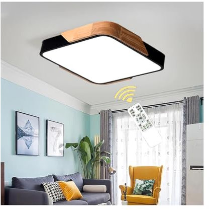 GHiycotdl Deckenlampe Holz, Dimmbare Spülung Deckenleuchte Holz, Leuchte Decke für Wohnzimmer Schlafzimmer Küche Lounge Flur (Quadratisch Schwarz)