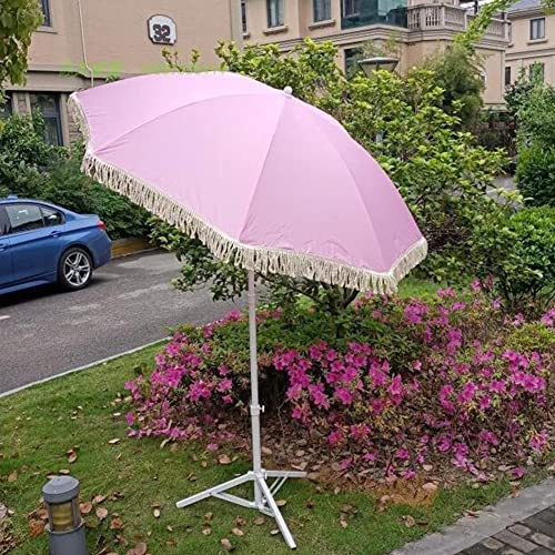 JJ Home Rosa Garten-Sonnenschirm, 6,5 Fuß Fringe Strandschirm, Druckknopf-Neigung, für Außenterrasse Balkon Patio, UPF50+