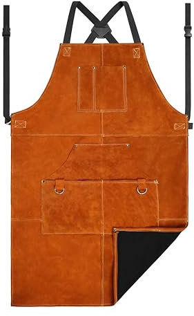 ONETIAN Delantal de soldadura de cuero con forro suave, múltiples bolsillos – Protección de trabajo resistente resistente al calor y a las llamas