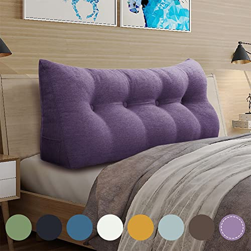 Johnear - Cuscino per la schiena, in lino, per la lettura, grande cuscino lombare per divano, schienale, testiera, a cuneo, cuscino triangolare, cuscino di appoggio, viola, 120cm