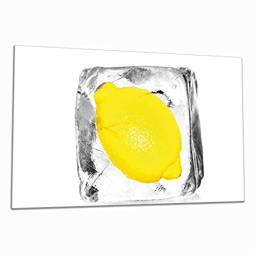 Wallario Herdabdeckplatte/Spritzschutz aus Glas, 1-teilig, 90x52cm, für Ceran- und Induktionsherde, Zitrone in Eiswürfel - Eiskaltes Obst