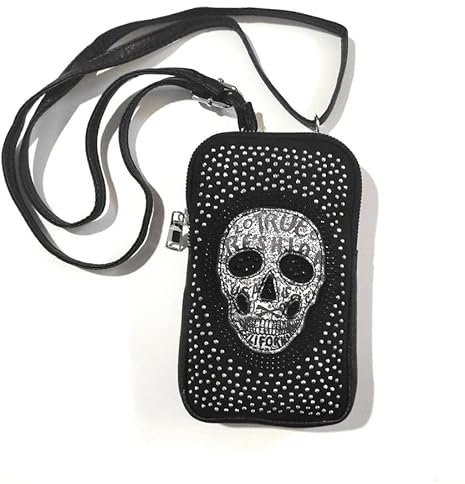 Kleine Damentasche mit Nieten - Schwarze Gothic-Punk-Umhängetasche - Mexikanische Totenkopf-Rock-Damentasche - Tasche im Biker-Stil - Originelle Geschenke für Frauen (Mini Negro)
