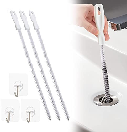 Ungfu Mall 3Pcs Sink Cleaning Brush, 45cm Drain Snake Sink Unblocker Tool Sewer Cleaning Hook with 3 Pcs Sticky Hooks Drain Unblocker Tools for Bath Plug and Sewer