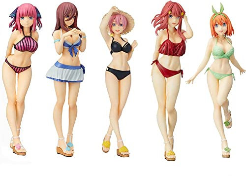 Jiumaocleu 5 Stück The Quintessential Quintuplets Figur – 17 cm Badeanzug Stil Nakano Ichika/Nakano Nin/Nakano Miku/Nakano Yotsuba/Nakano Itsuki Figur Modell Statue Desktop Dekoration