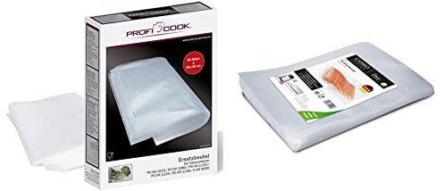 ProfiCook Profi-Folienbeutel 28cm x 40cm inkl. 50 Beutel, für alle Balken Vakuumierer und viele Folienschweißgeräte & CASO Strukturbeutel 20 x 30 cm / 50 Folienbeutel, für alle Balken Vakuumierer